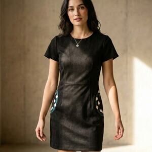 Allison Collection NY Anthropologie Faux Suede Mini Dress Shift Black Women S